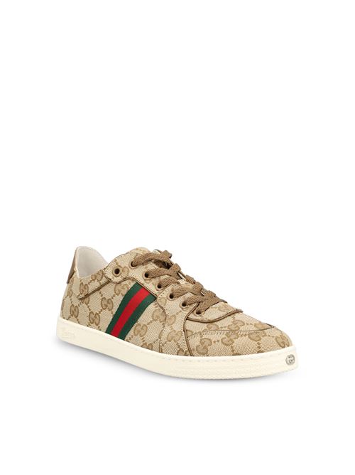 Gucci Stretch low-top sneakers in sand GG canvas — rear view | La Parisienne Qatar