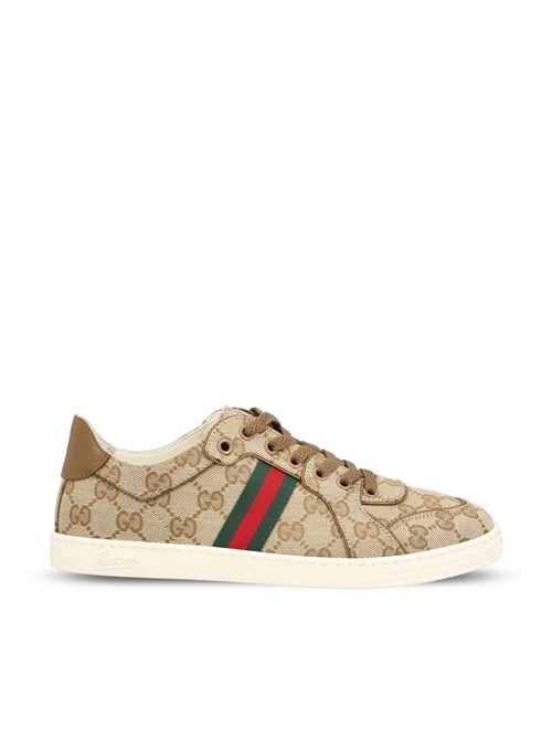 Gucci Stretch low-top sneakers in sand GG canvas — front view | La Parisienne Qatar