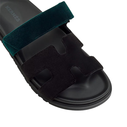 Hermès Chypre black and green mousse velvet sandal — alternate angle | La Parisienne Qatar