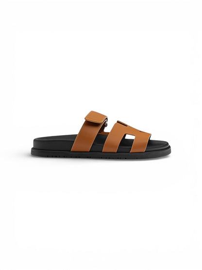 Hermès Chypre natural techno-calfskin sandal — front view | La Parisienne Qatar