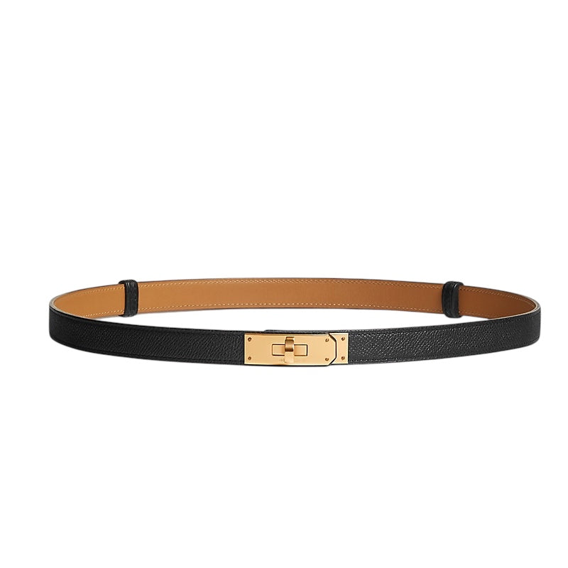 Hermès Kelly 18 belt in black Epsom calfskin — front view | La Parisienne Qatar