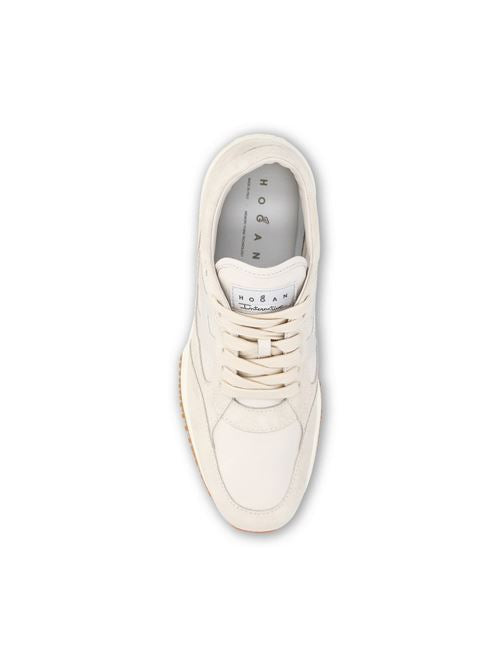 Hogan Interactive sneakers in beige suede — side profile | La Parisienne Qatar
