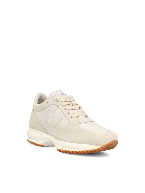 Hogan Interactive sneakers in beige suede — rear view | La Parisienne Qatar