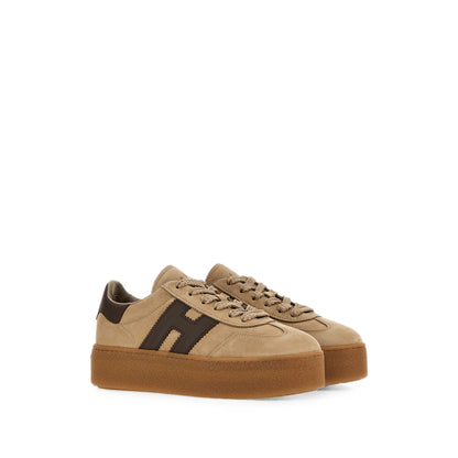 Hogan suede and leather sneakers in neutral — rear view | La Parisienne Qatar