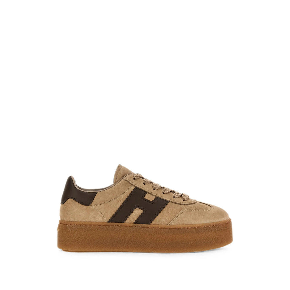 Hogan suede and leather sneakers in neutral — front view | La Parisienne Qatar