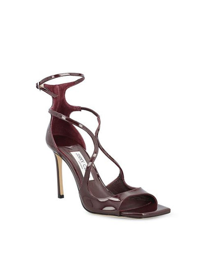 Jimmy Choo Azia 95 sandals in deep merlot patent — rear view | La Parisienne Qatar