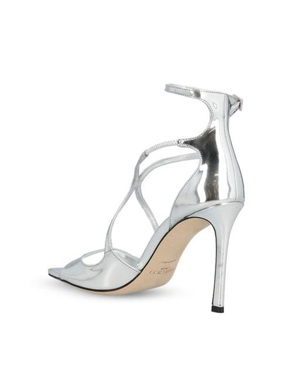 Jimmy Choo Azia 95 sandals in silver patent — detail view | La Parisienne Qatar