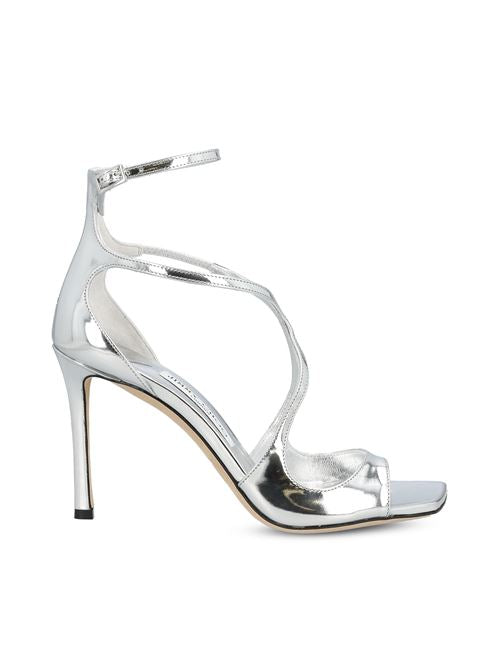 Jimmy Choo Azia 95 sandals in silver patent — front view | La Parisienne Qatar