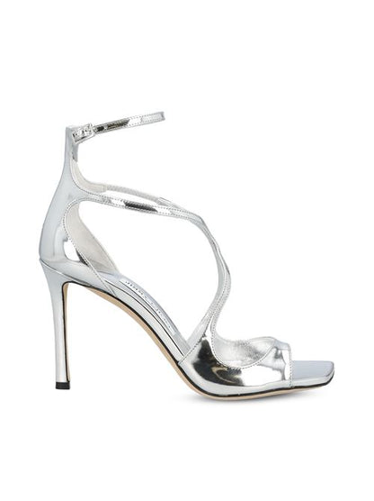 Jimmy Choo Azia 95 sandals in silver patent — front view | La Parisienne Qatar