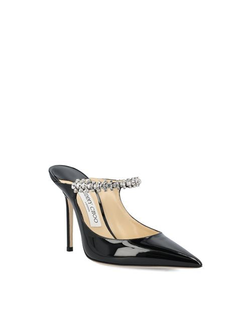 Jimmy Choo Bing 100 black patent crystal mule — detail view | La Parisienne Qatar