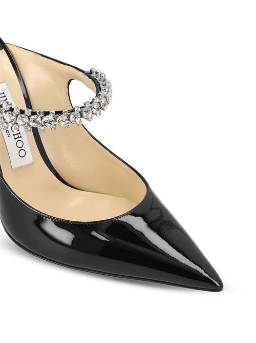 Jimmy Choo Bing 100 black patent crystal mule — rear view | La Parisienne Qatar