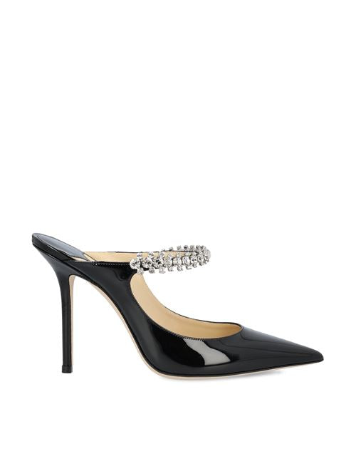 Jimmy Choo Bing 100 black patent crystal mule — front view | La Parisienne Qatar