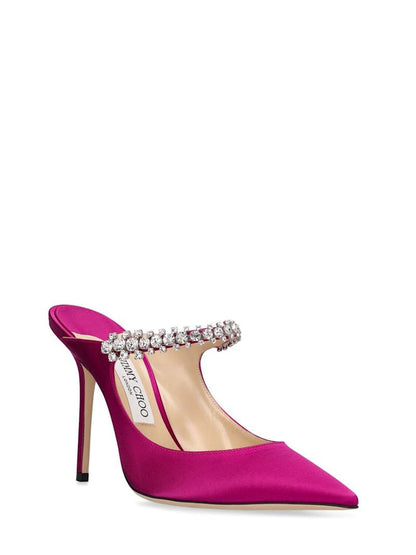 Jimmy Choo Bing 100mm crystal mules in pink — detail view | La Parisienne Qatar