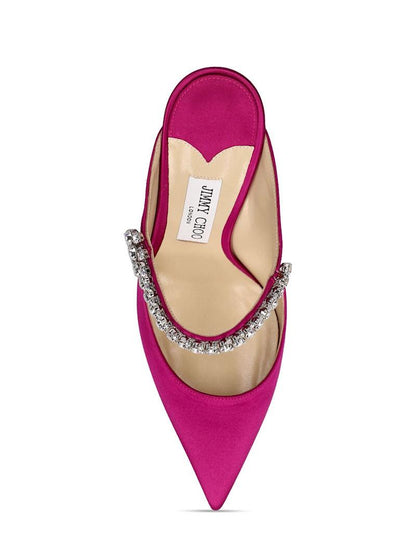 Jimmy Choo Bing 100mm crystal mules in pink — rear view | La Parisienne Qatar
