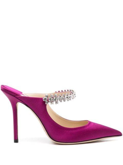 Jimmy Choo Bing 100mm crystal mules in pink — front view | La Parisienne Qatar