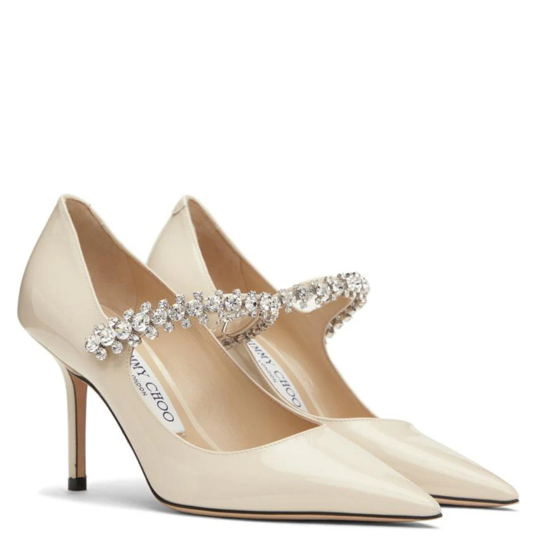 Jimmy Choo crystal pumps in linen patent leather — side profile | La Parisienne Qatar