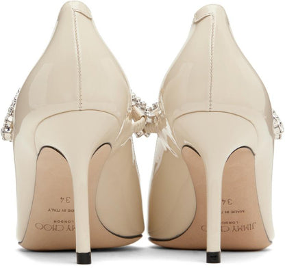 Jimmy Choo crystal pumps in linen patent leather — rear view | La Parisienne Qatar