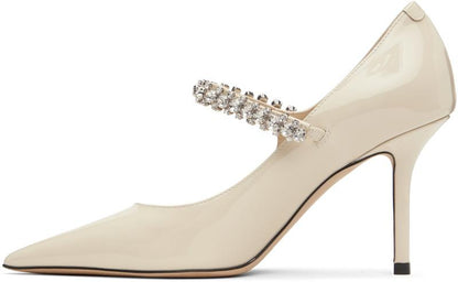 Jimmy Choo crystal pumps in linen patent leather — alternate angle | La Parisienne Qatar