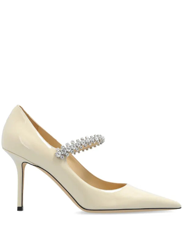Jimmy Choo crystal pumps in linen patent leather — front view | La Parisienne Qatar