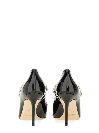 Jimmy Choo crystal strap pumps in black patent — rear view | La Parisienne Qatar