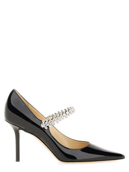 Jimmy Choo crystal strap pumps in black patent — front view | La Parisienne Qatar