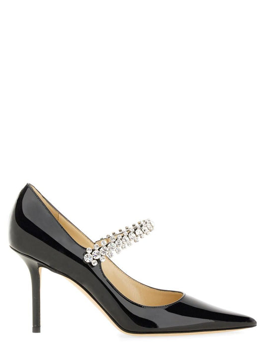 Jimmy Choo crystal strap pumps in black patent — front view | La Parisienne Qatar