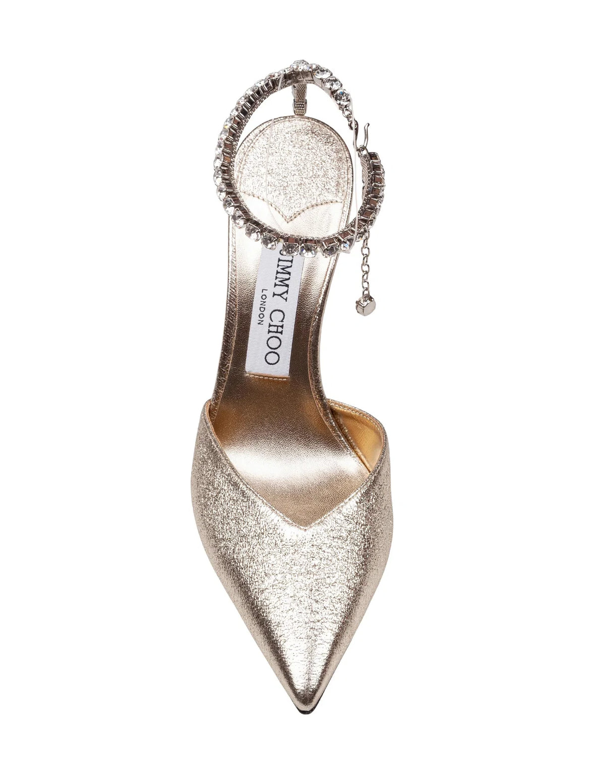 Jimmy Choo crystal strap pumps in platinum brilliance fabric — rear view | La Parisienne Qatar