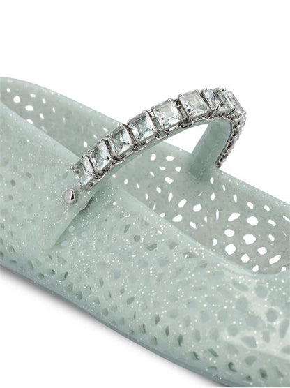 Jimmy Choo Jelly ballet flats in light green TPU — side profile | La Parisienne Qatar