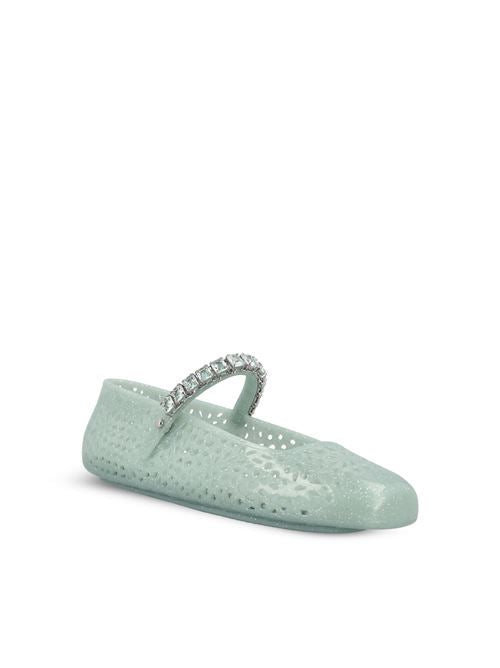 Jimmy Choo Jelly ballet flats in light green TPU — rear view | La Parisienne Qatar
