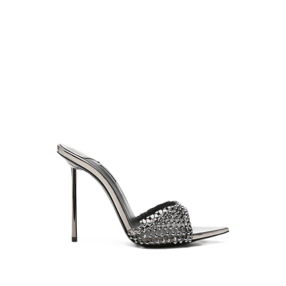 Le Silla stiletto pumps in silver fabric — front view | La Parisienne Qatar