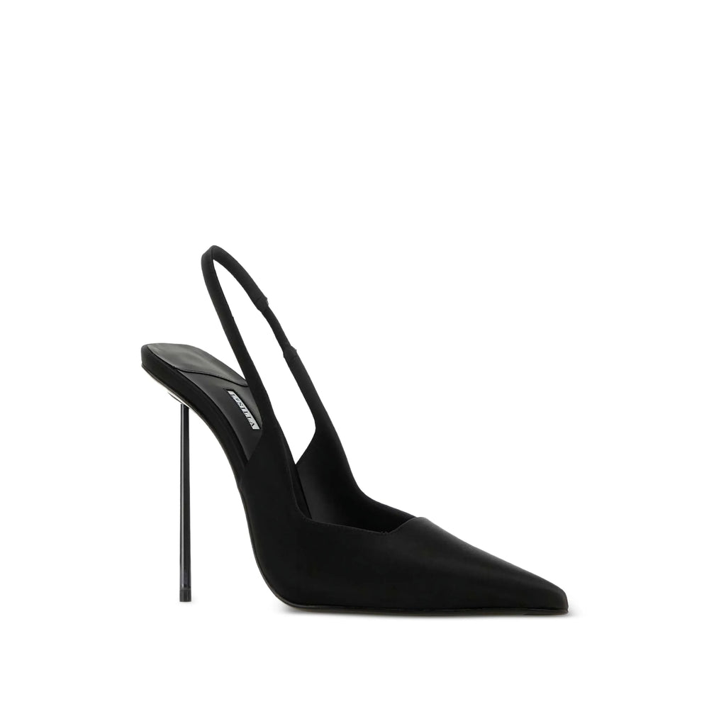 Le Silla pumps in black silk satin — front view | La Parisienne Qatar
