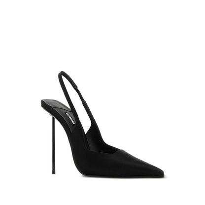 Le Silla pumps in black silk satin — front view | La Parisienne Qatar