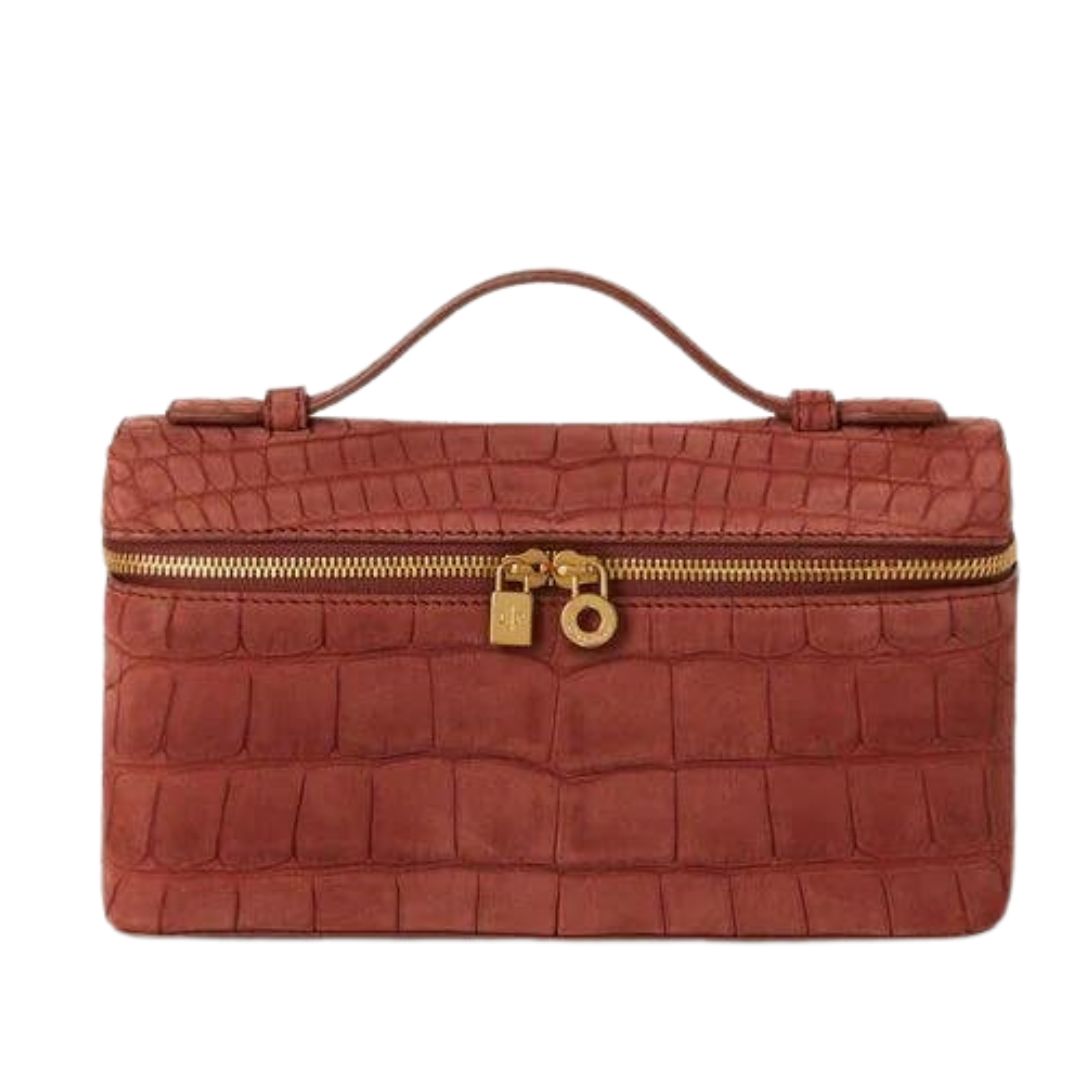 Loro Piana Pocket L19 bag in Deep Kummel nubuck alligator — side profile | La Parisienne Qatar