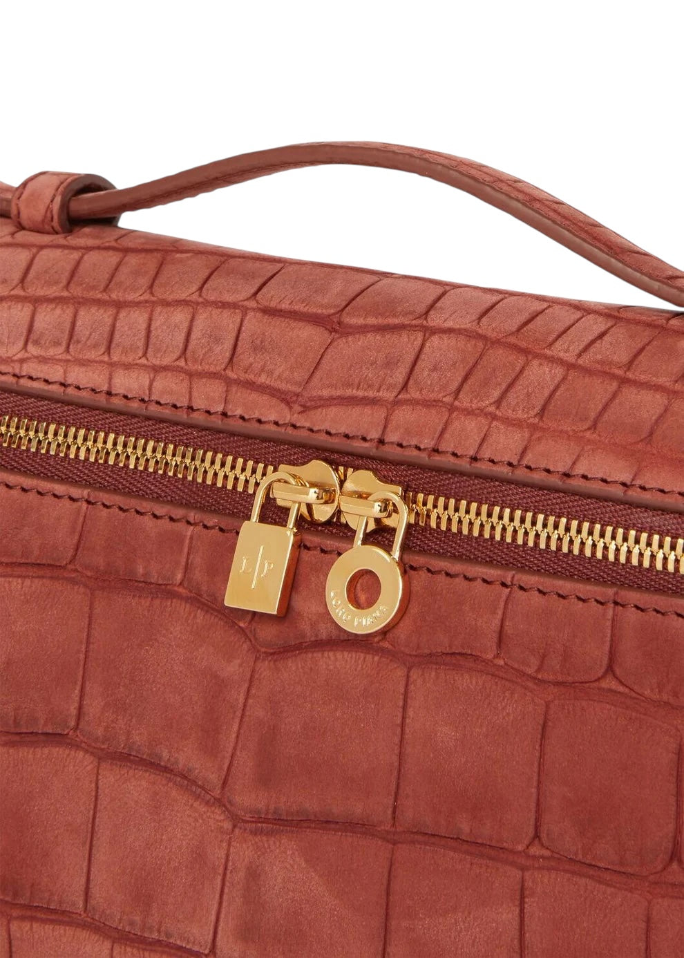 Loro Piana Pocket L19 bag in Deep Kummel nubuck alligator — styling view | La Parisienne Qatar
