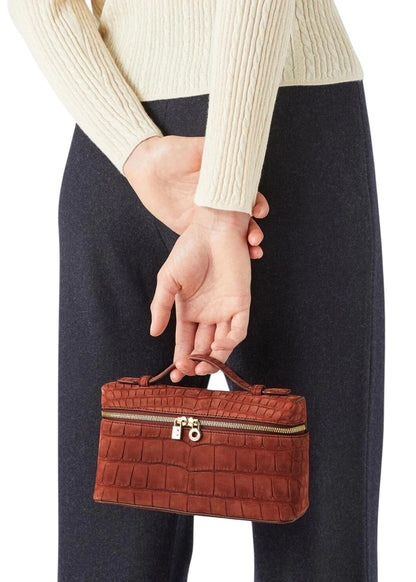 Loro Piana Pocket L19 bag in Deep Kummel nubuck alligator — front view | La Parisienne Qatar