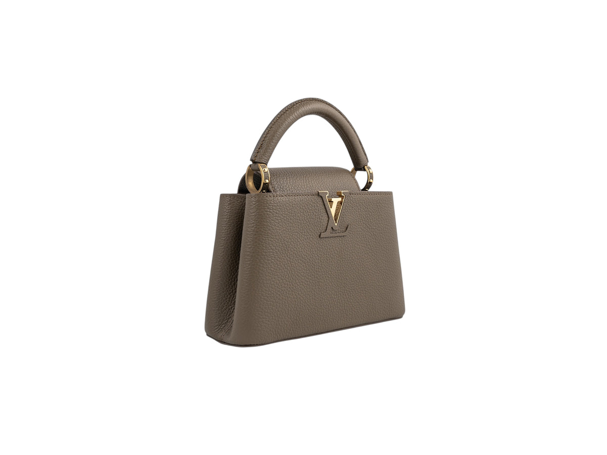 Louis Vuitton Capucines BB bag in étoupe — detail view | La Parisienne Qatar