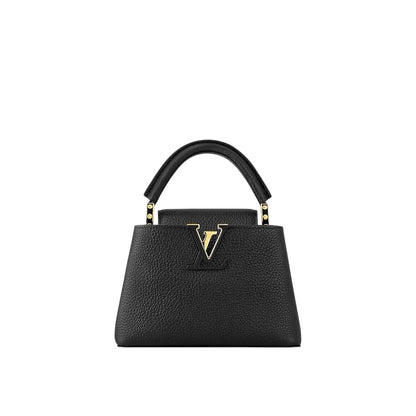 Louis Vuitton Capucines Mini bag in black — side profile | La Parisienne Qatar