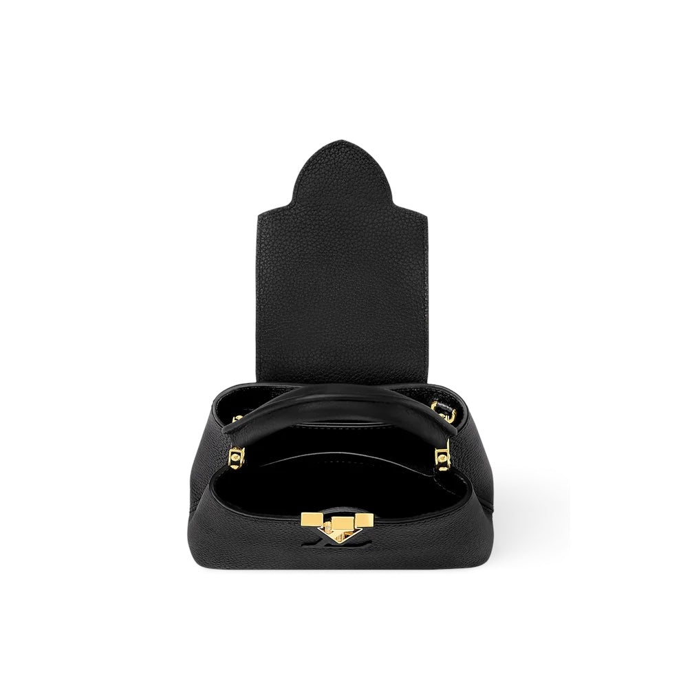 Louis Vuitton Capucines Mini bag in black — detail view | La Parisienne Qatar