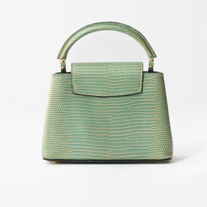 Louis Vuitton Capucines Mini bag in turquoise lizard — rear view | La Parisienne Qatar