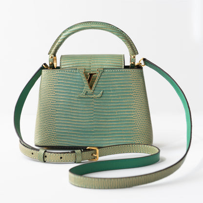 Louis Vuitton Capucines Mini bag in turquoise lizard — sole detail | La Parisienne Qatar