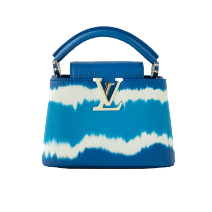 Louis Vuitton Capucines Mini Tie & Dye bag in blue and white — side profile | La Parisienne Qatar