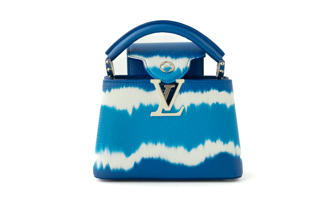Louis Vuitton Capucines Mini Tie & Dye bag in blue and white — rear view | La Parisienne Qatar