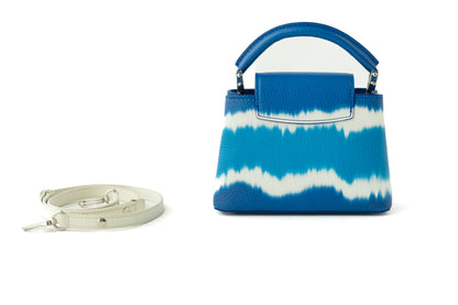 Louis Vuitton Capucines Mini Tie & Dye bag in blue and white — styling view | La Parisienne Qatar