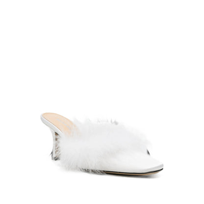 Mach & Mach feather-trimmed heels in white — detail view | La Parisienne Qatar