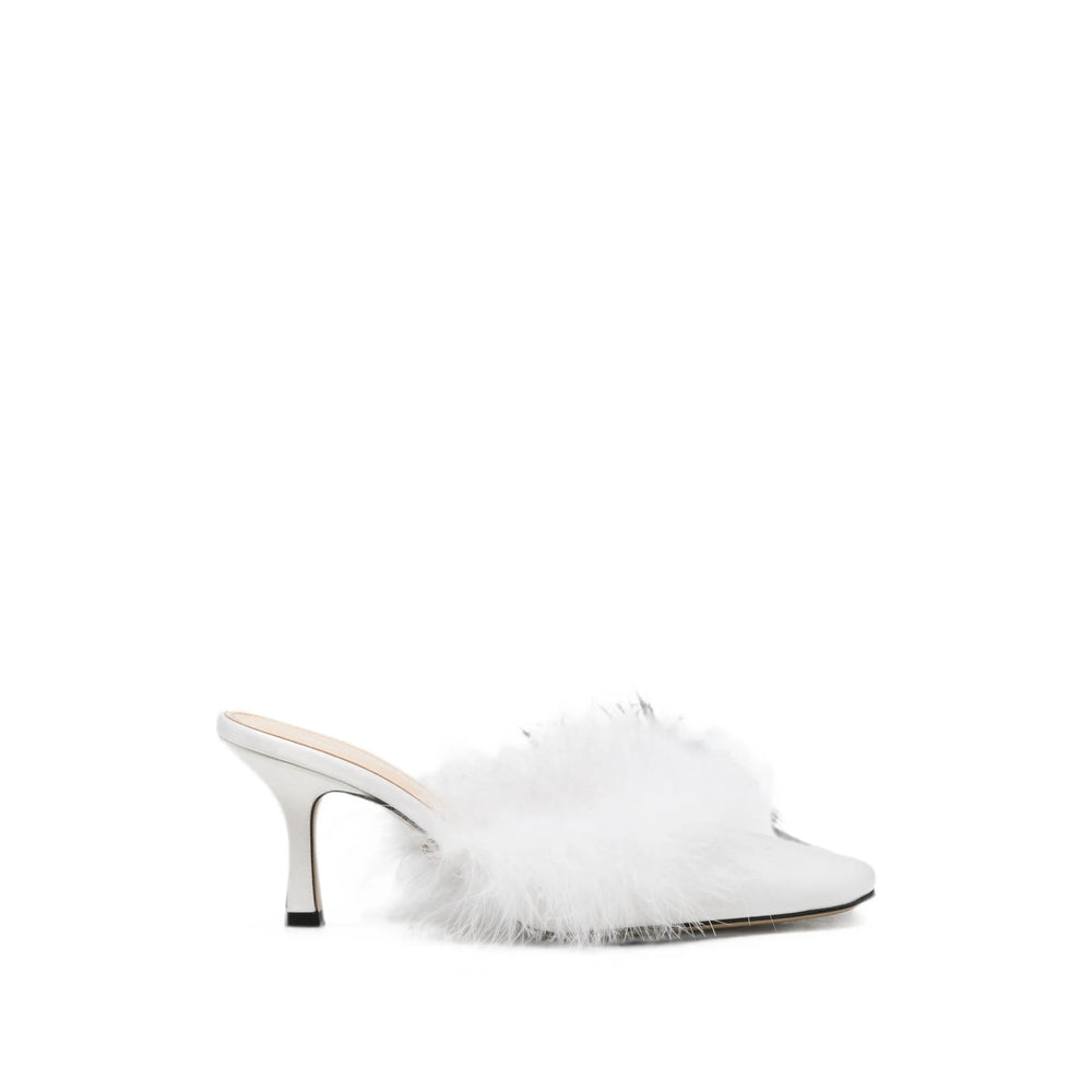 Mach & Mach feather-trimmed heels in white — front view | La Parisienne Qatar