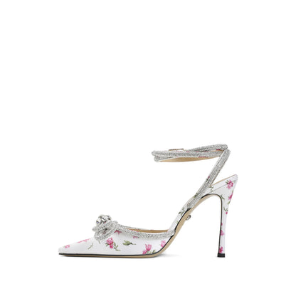 Mach & Mach high-heel satin pumps in white — side profile | La Parisienne Qatar