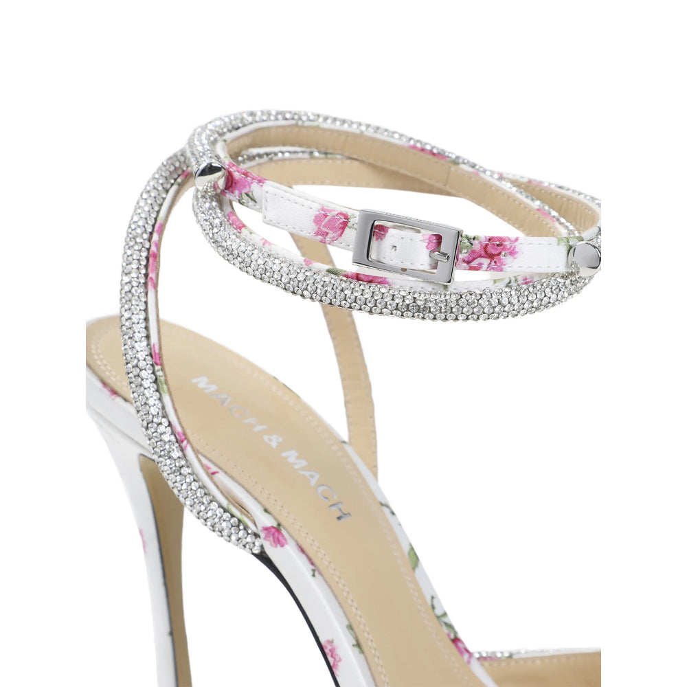 Mach & Mach high-heel satin pumps in white — detail view | La Parisienne Qatar