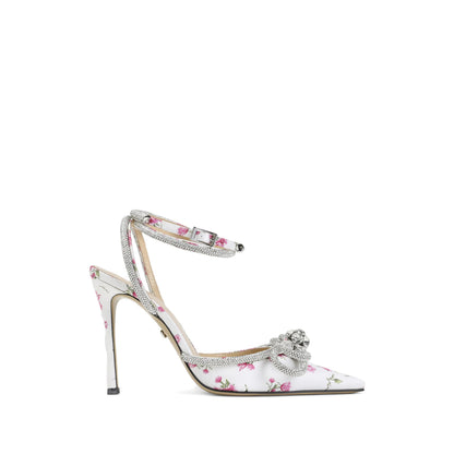 Mach & Mach high-heel satin pumps in white — front view | La Parisienne Qatar