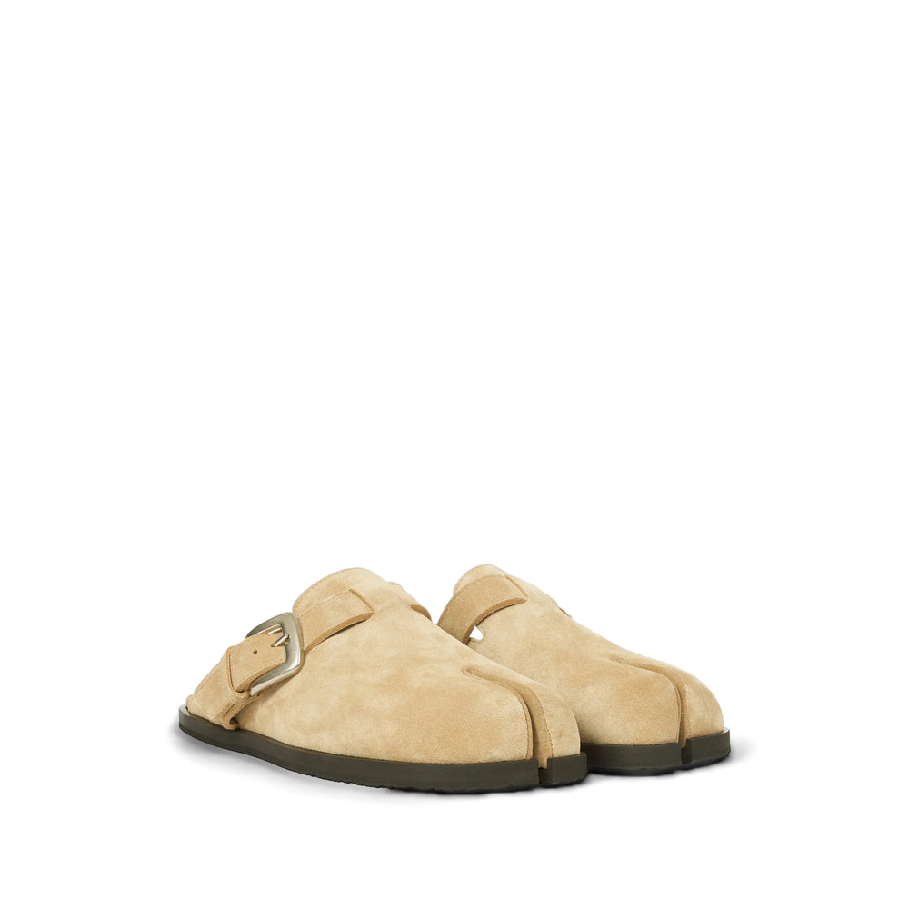 Maison Margiela sneakers in neutral calf suede — side profile | La Parisienne Qatar
