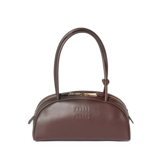 Miu Miu bag in brown calfskin — front view | La Parisienne Qatar